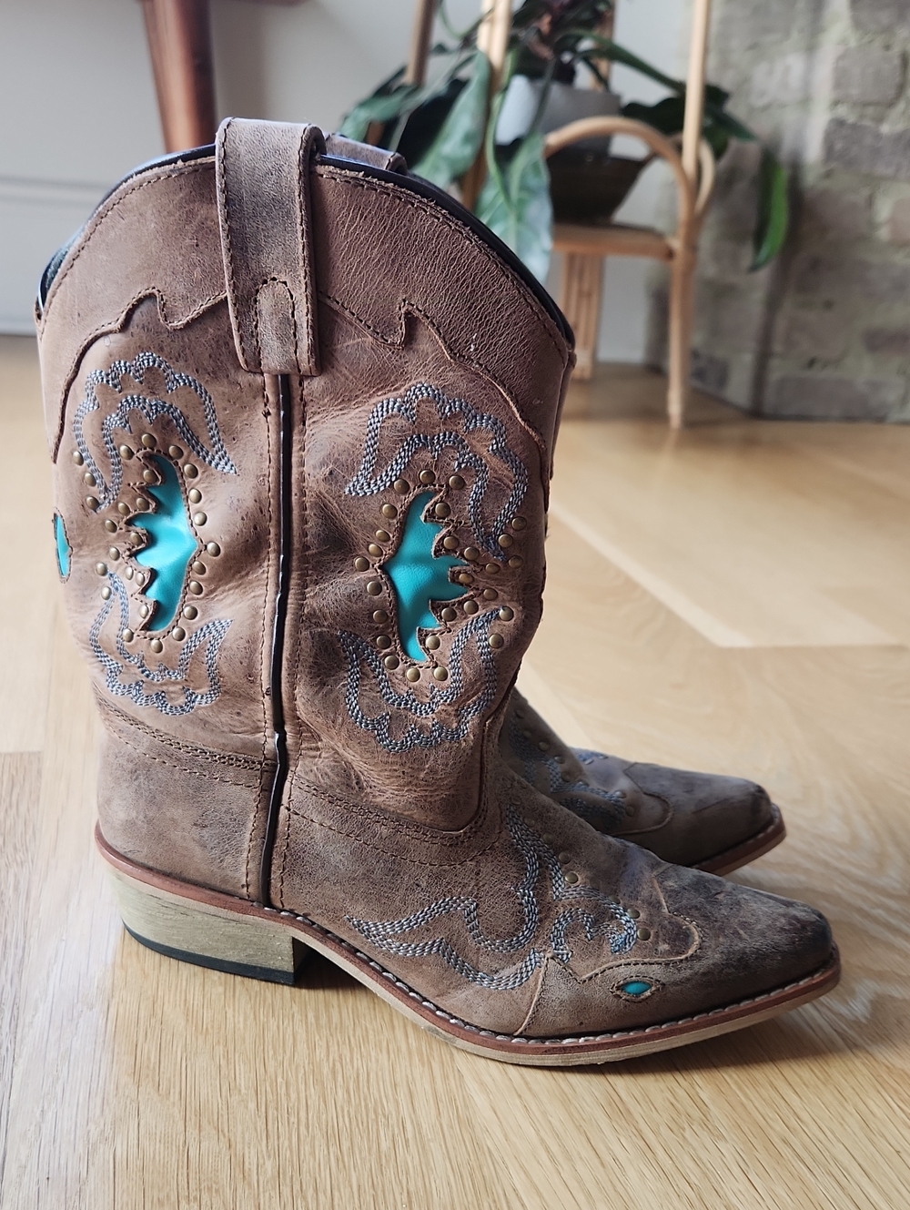 Smoky Mountain Boots Moon Bay Western Boots Brown & Turquoise US 3 C